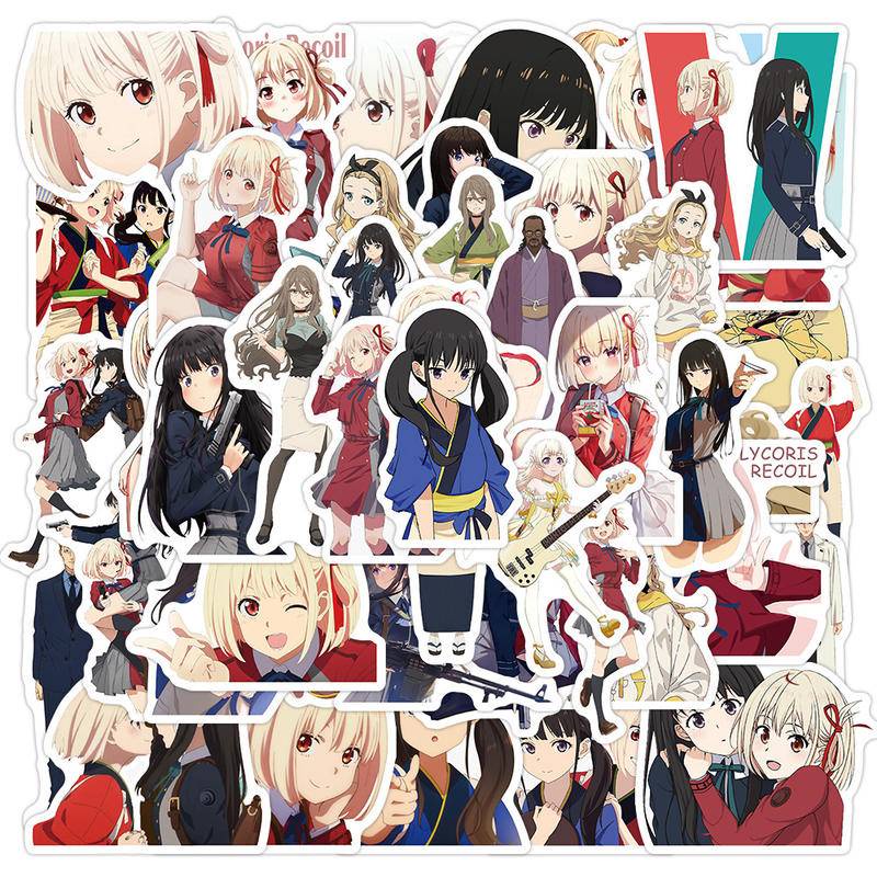 Bộ 50 Sticker Dán Trang Trí Ván Trượt / Laptop / Xe Hơi Hình Lycoris Recoil Anime Nhật Bản DIY