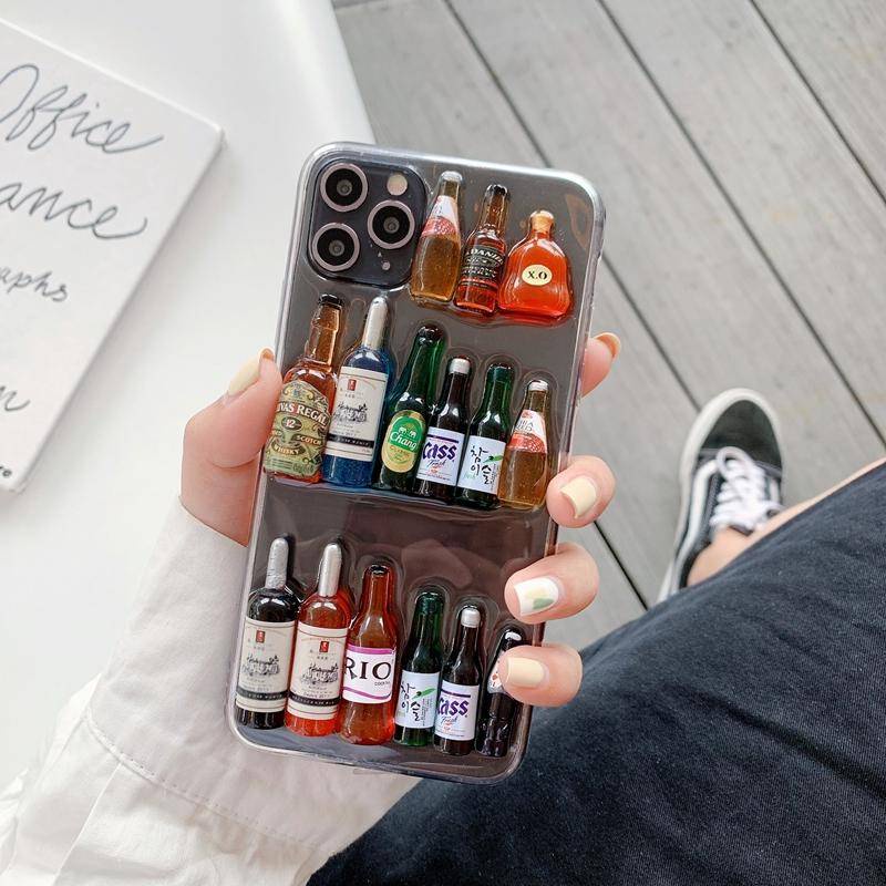 Ốp Điện Thoại Epoxy Trong Suốt Hình Chai Rượu Bia 3D Cho iPhone 13 12 11 Pro MAX Mini X XS MAX XR SE 2022 2020 7 8 Plus
