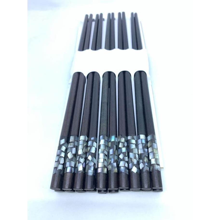 Bộ 10 đôi Đũa ăn gỗ Mun đầu tròn gắn cẩm quy