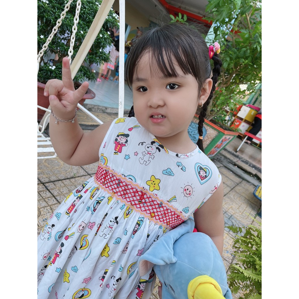 Váy đầm bé gái + Hình thật + hình mẫu mặc [ 💝 SIÊU CUTE ] đầm smock sát nách hoạ tiết hoạt hình