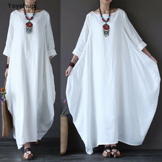Đầm maxi dáng rộng vải lanh cotton phong cách Boho plus size cho nữ
