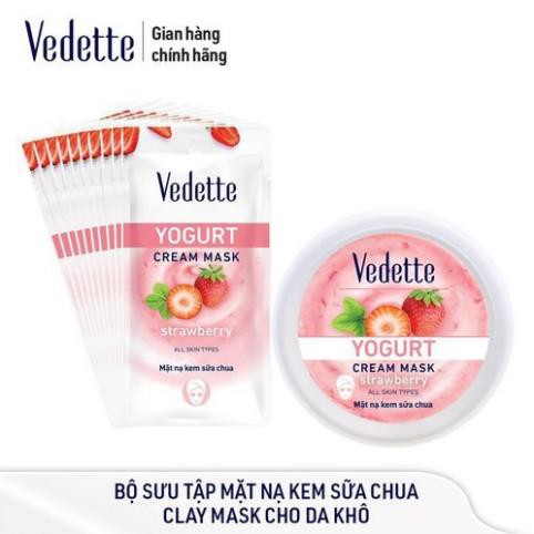 Bộ Sưu Tập Mặt Nạ Kem Sữa Chua Vedette Clay Mask Cho Da Khô - Dâu 120ml x1, Dâu 10ml x10