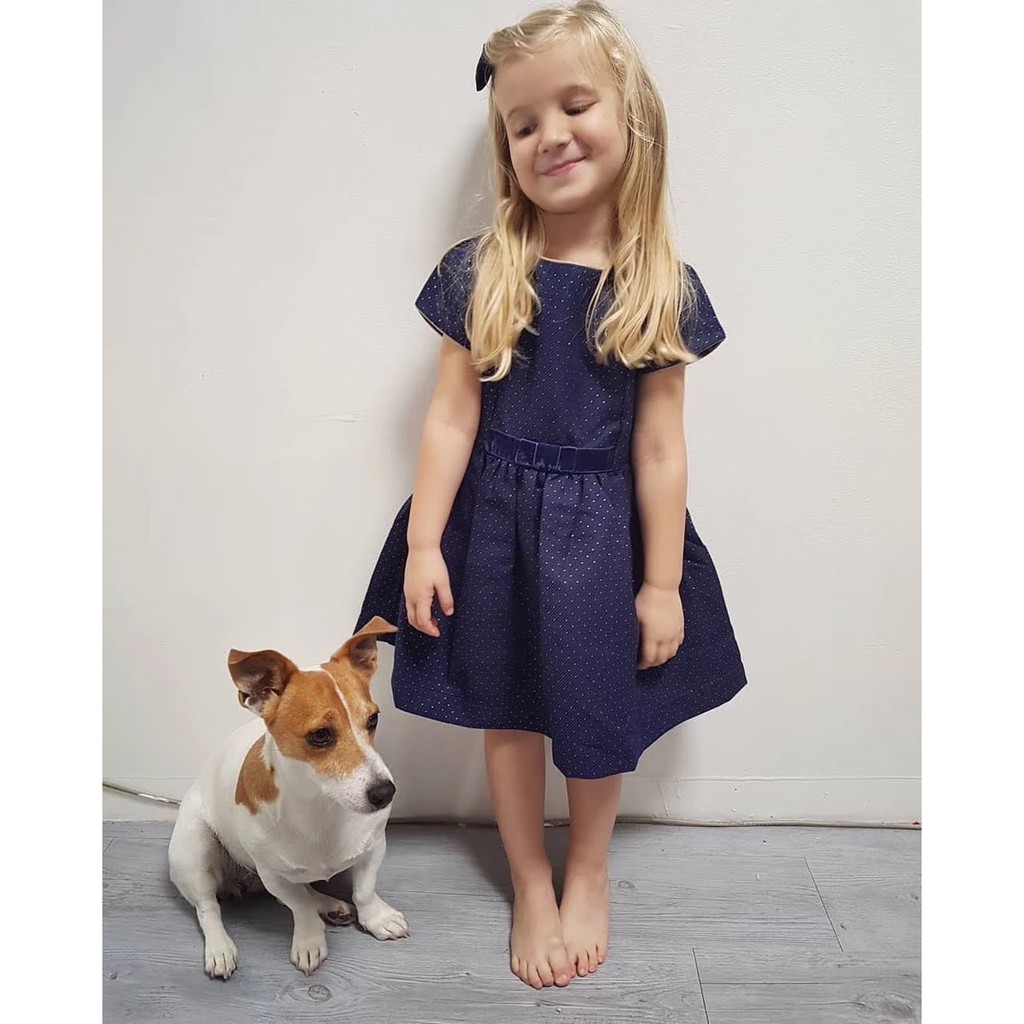 Váy chấm bi màu xanh than dành cho bé gái-thanh lý