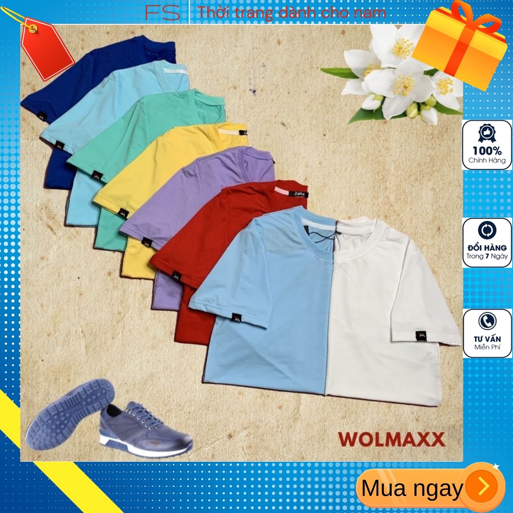Áo thun cotton Nam Nữ Unisex WOLMAXX phông trơn nhiều màu cổ tròn tay ngắn