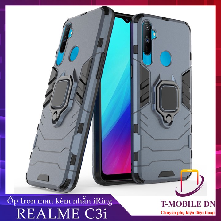 Ốp lưng Realme C3 C3i, Ốp iron man chống sốc kèm nhẫn iring chống xem video bảo vệ camera cho Realme C3 C3i