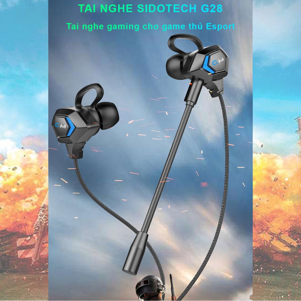 Tai nghe chơi game điện thoại SIDOTECH G28 cho game thủ Esport Pubg / FF / Liên Quân có mic 360 độ chống ồn - Chính Hãng