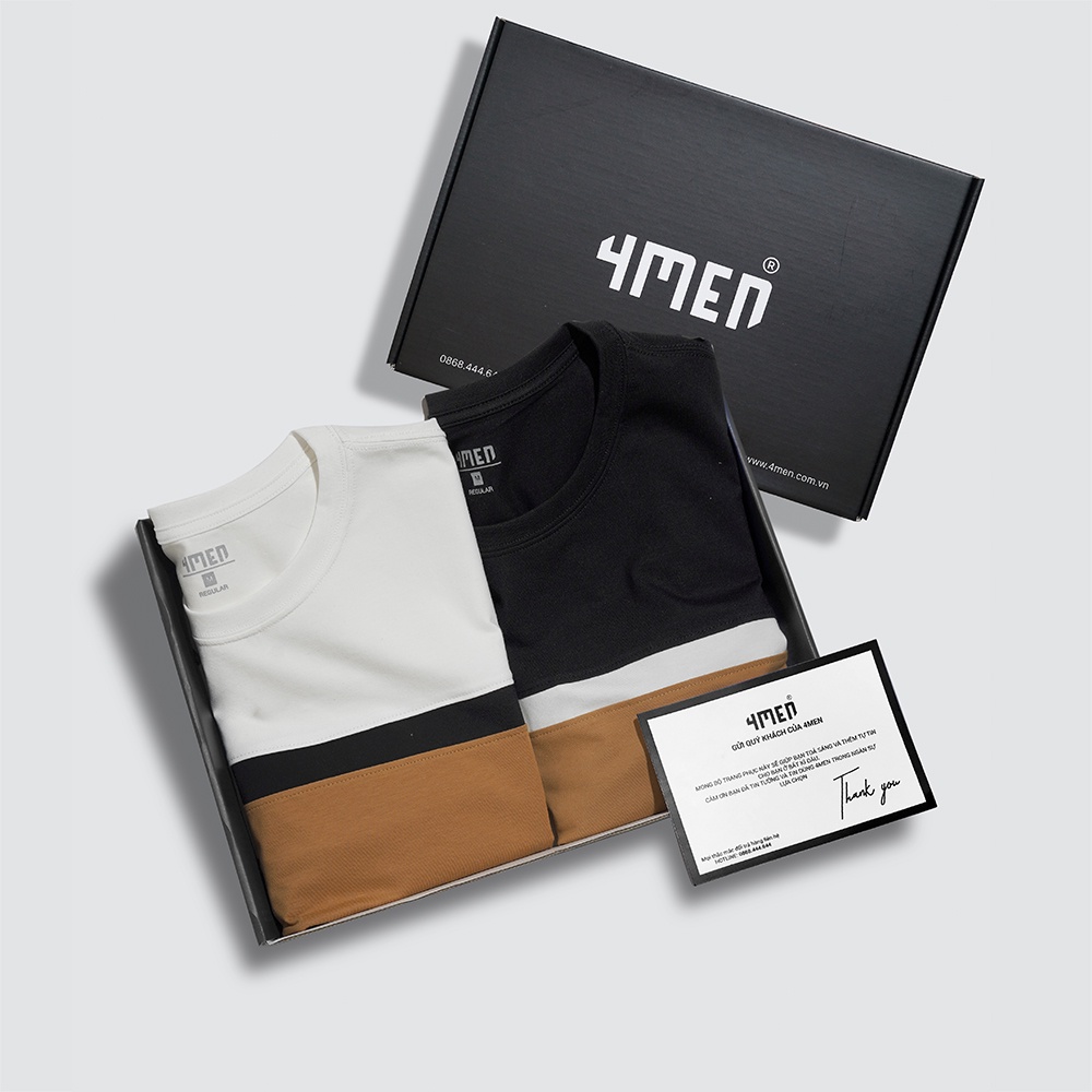 Áo thun nam ngắn tay đẹp 4MEN AT060 cổ tròn, form regular, vải cotton cao cấp co giãn, phối màu trẻ trung | BigBuy360 - bigbuy360.vn