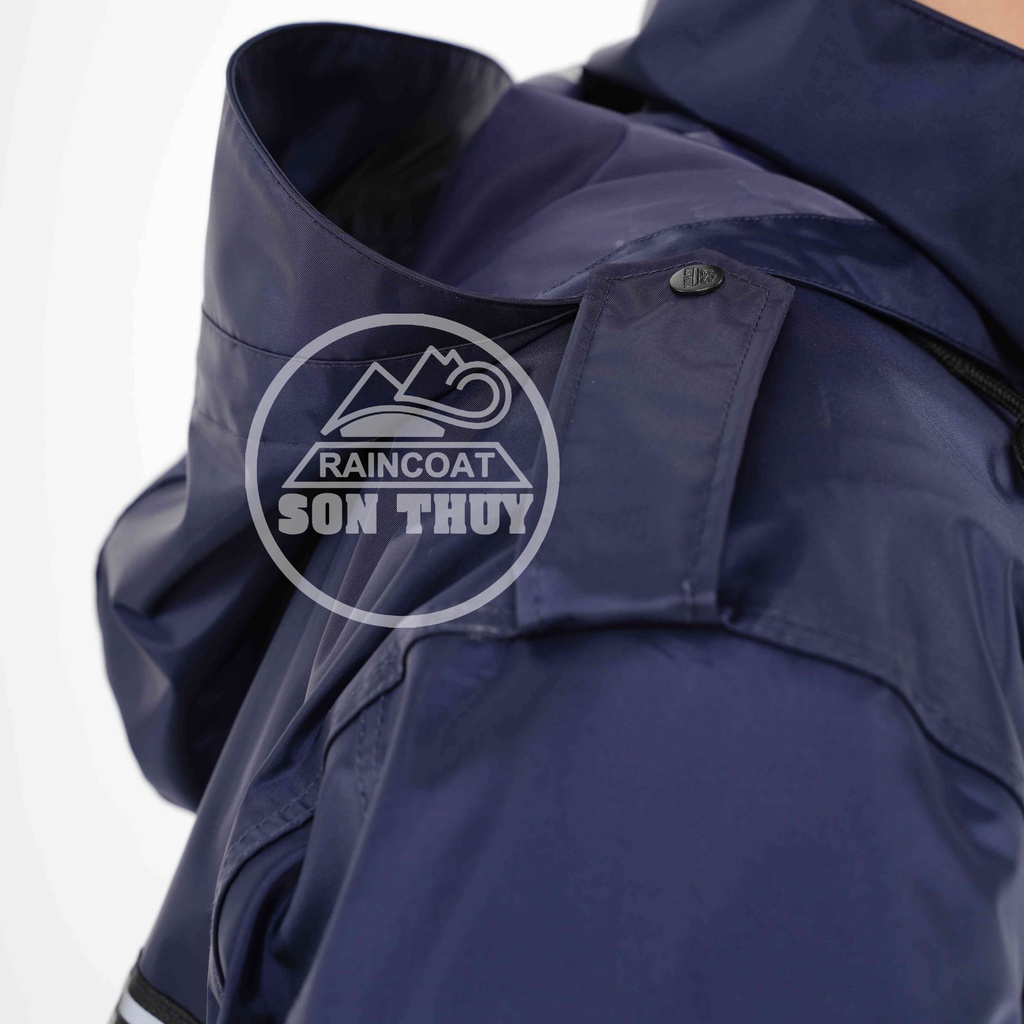 Áo mưa măng tô 2 lớp Sơn Thủy K15, bộ quần áo mưa cao cấp màu tím than siêu ấm kiểu dáng măng tô