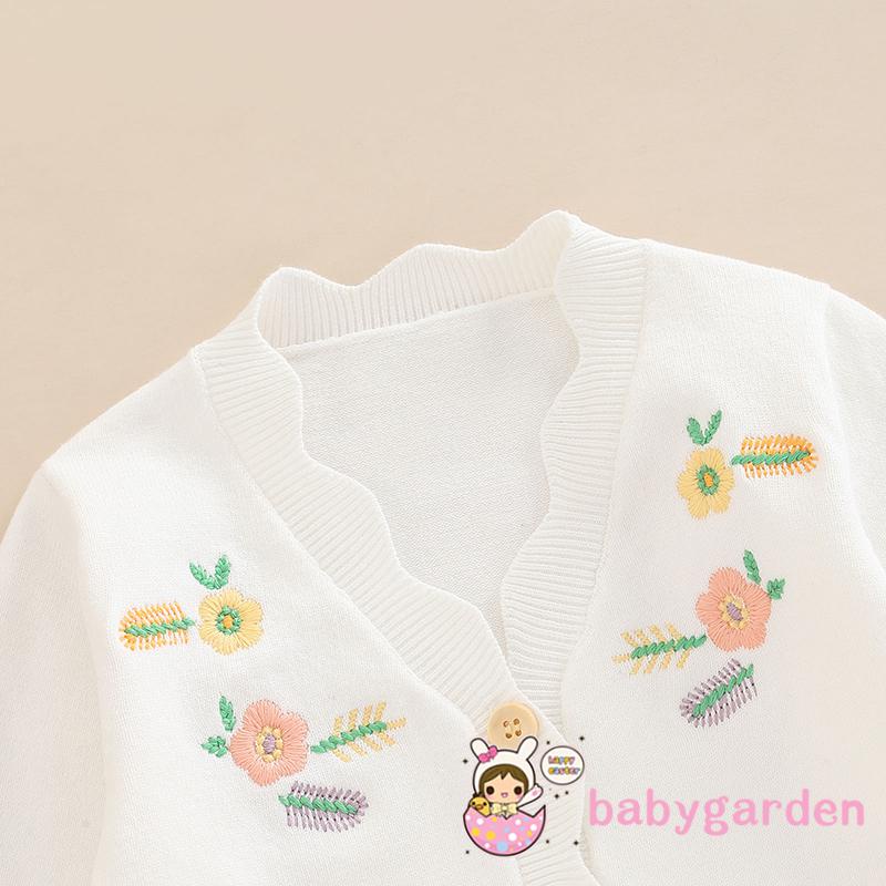 Áo Khoác Cardigan Dệt Kim Thêu Hoa Cài Một Hàng Nút Kiểu Ngọt Ngào Thời Trang Mùa Xuân Cho Bé Gái