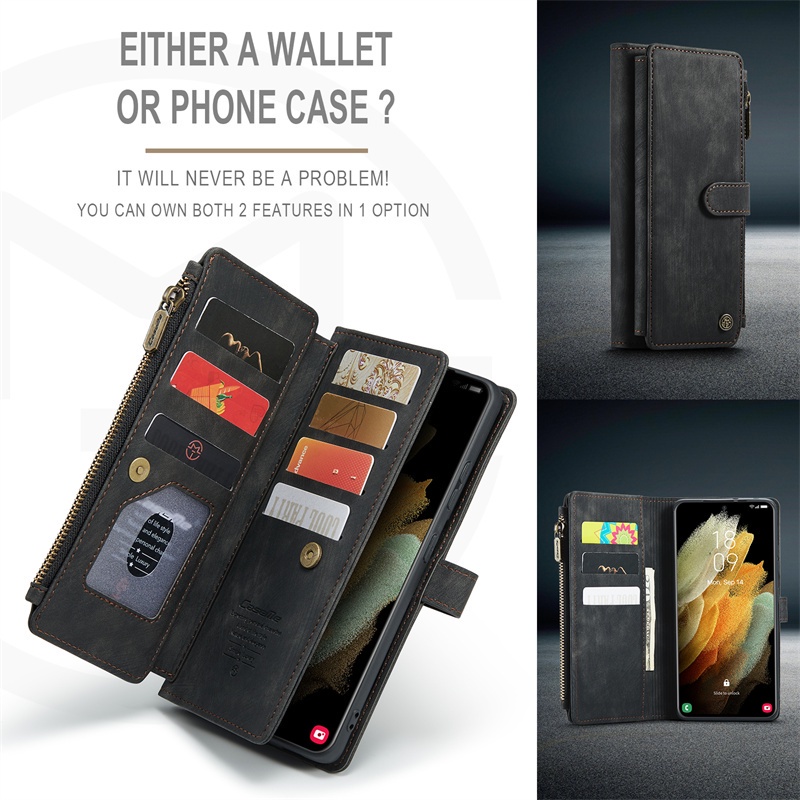 Bao Da Điện Thoại Nắp Lật Kiêm Ví Đựng Thẻ Khóa Kéo Đa Năng Chống Sốc Cho Samsung Note 20 Ultra Note 10 Plus S8 Ốp
