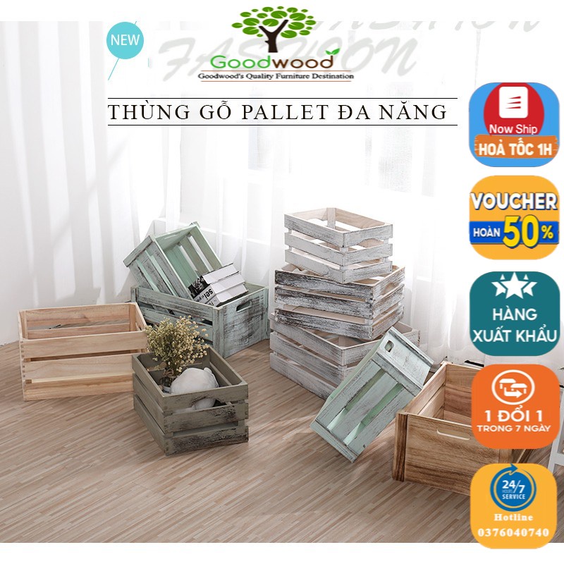 Hộp lưu trữ gấp gọn trang trí, lưu trữ đồ dùng decor - Két gỗ pallet/Thùng gỗ pallet đa năng