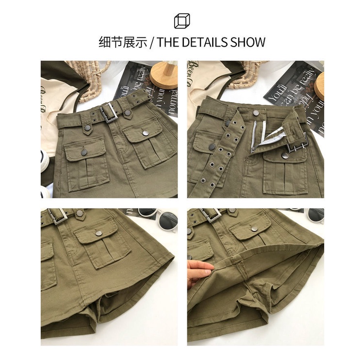 With belt high waist design feeling denim skirt girls 2022 summer Korean version of the A-shaped buttocks skirt