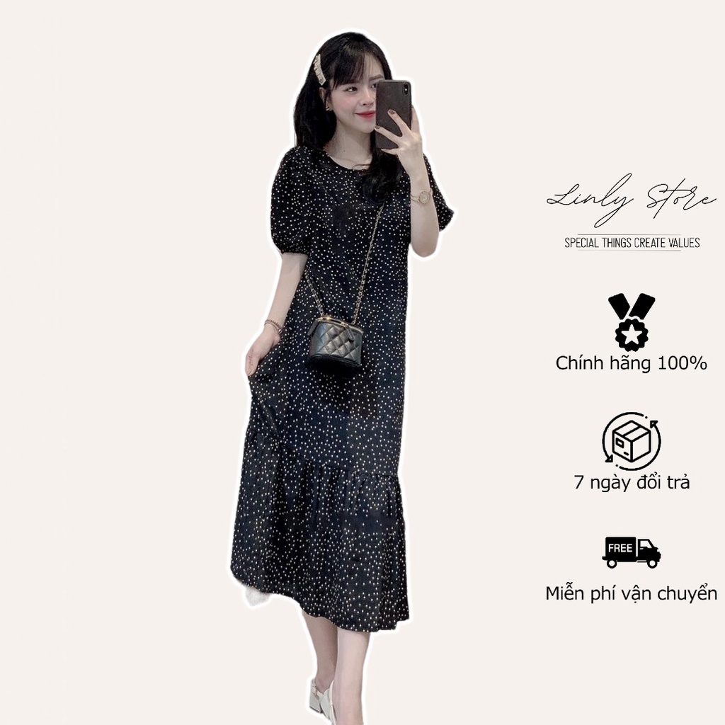 Váy nữ hoa nhí maxi dài đuôi cá Linly Store chất voan V-DC