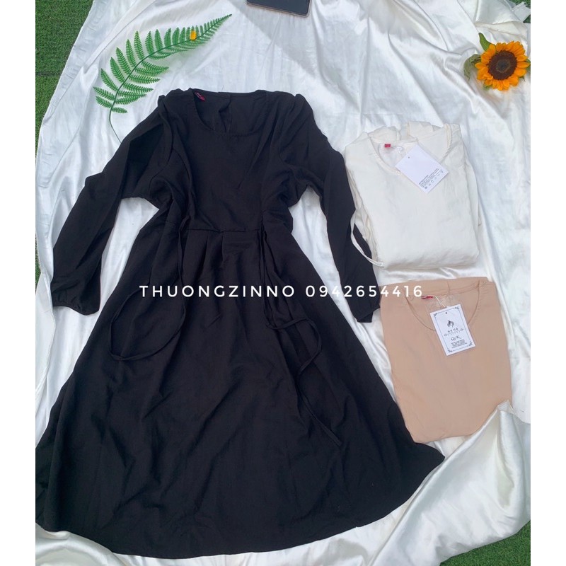 Váy suông trơn dáng dài thắt nơ eo phong cách Hàn Quốc Đầm babydoll sang trọng | BigBuy360 - bigbuy360.vn
