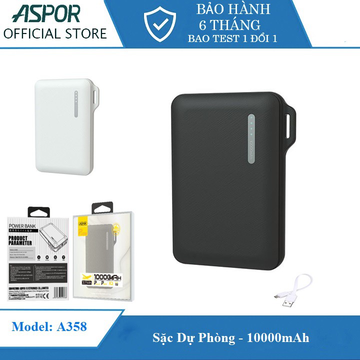 Pin Sạc Dự Phòng 10000mAh ASPOR -CHUẨN PIN- TIỆN DỤNG - NHỎ NGỌN