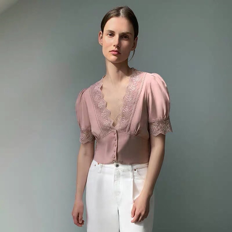 Áo hồng phối ren Zara