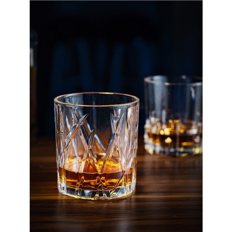 Ly thủy tinh rock whisky sọc chéo, cốc thủy tinh chịu nhiệt, ly uống bia, soda, trà, 310ml-maydecor
