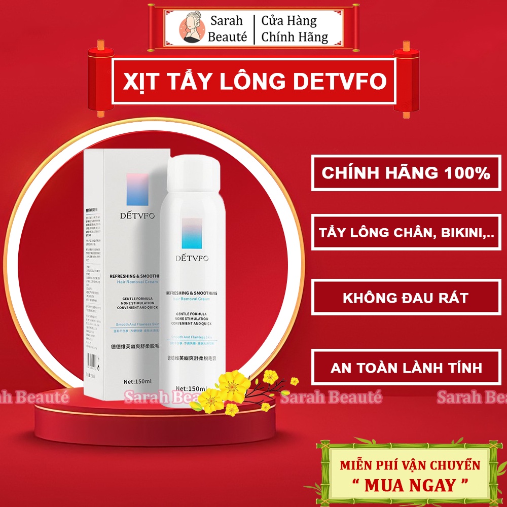 Xịt tẩy lông DETVFO 💖CHÍNH HÃNG💖 không đau, Lành Tính Dịu Nhẹ, Kem tẩy lông nách, tay, chân, lưng 150ml - Sarah Beau