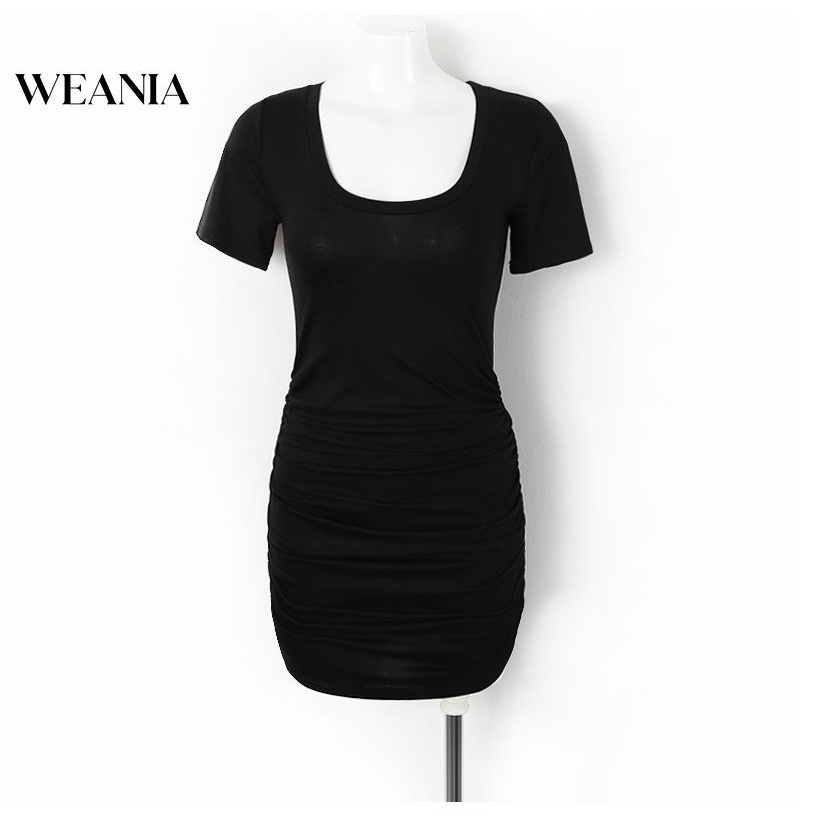 Đầm Body Tay Ngắn Cổ Vuông Màu Trơn Thiết Kế Ôm Sát Tôn Dáng