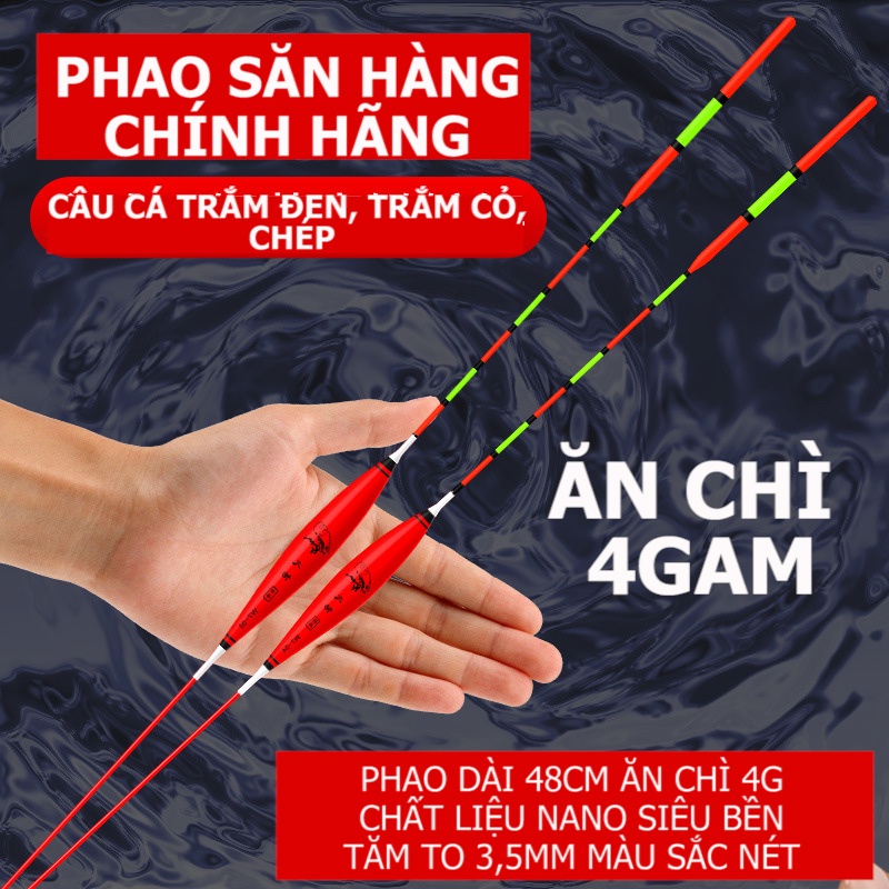Phao săn hàng tăm to 3,5mm, ăn chì 4 gam siêu bắt mắt, nhìn xa 50m, câu cá trắm đen, trắm cỏ, chép.
