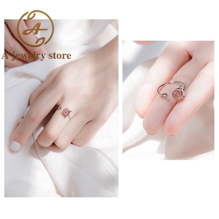 Cat Strawberry Crystal Open Ring Female Japanese and Korean Student Sweet Girl Heart Index Finger Ring
