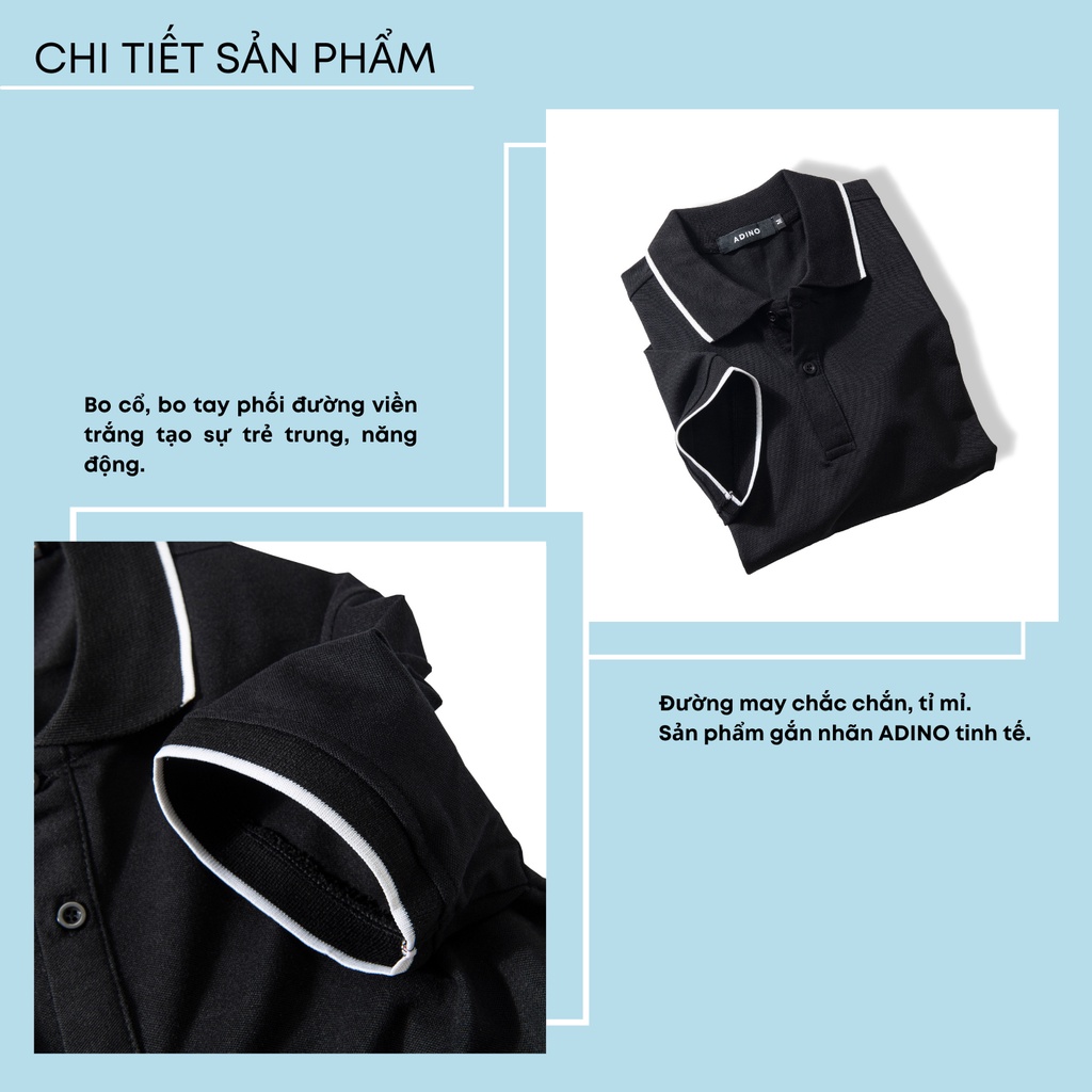 Áo polo nam ADINO màu đen phối viền vải cotton co giãn dáng công sở slimfit trẻ trung AP70