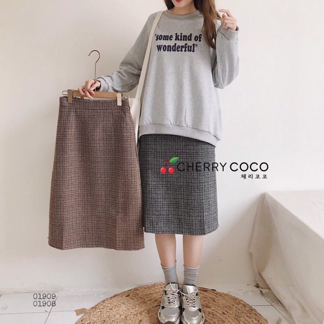 Chân váy dạ kẻ - dáng dài- cận chất | BigBuy360 - bigbuy360.vn