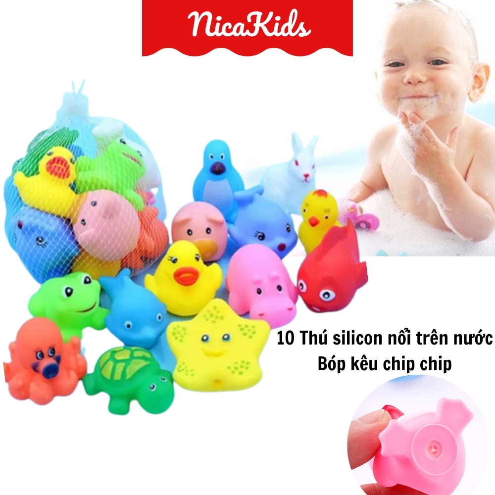 Đồ Chơi Nhà Tắm 10 con thú Có Còi Kêu Chíp Chíp, Thú Thả Chậu Tắm Cho Bé ĐC344