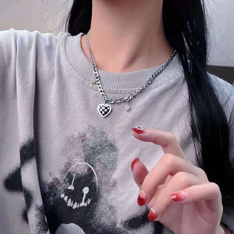 Vòng cổ bạc 17KM mặt kẻ caro bàn cờ kiểm tra phong cách vintage