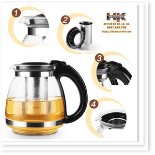 ẤM PHA TRÀ THỦY TINH CÓ LƯỚI LỌC 1300ML