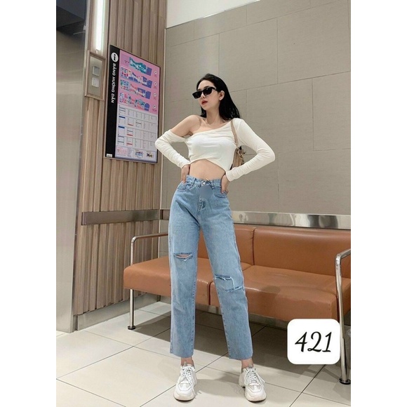 Quần baggy jean rách ống rộng phong cách trẻ trung, cá tính