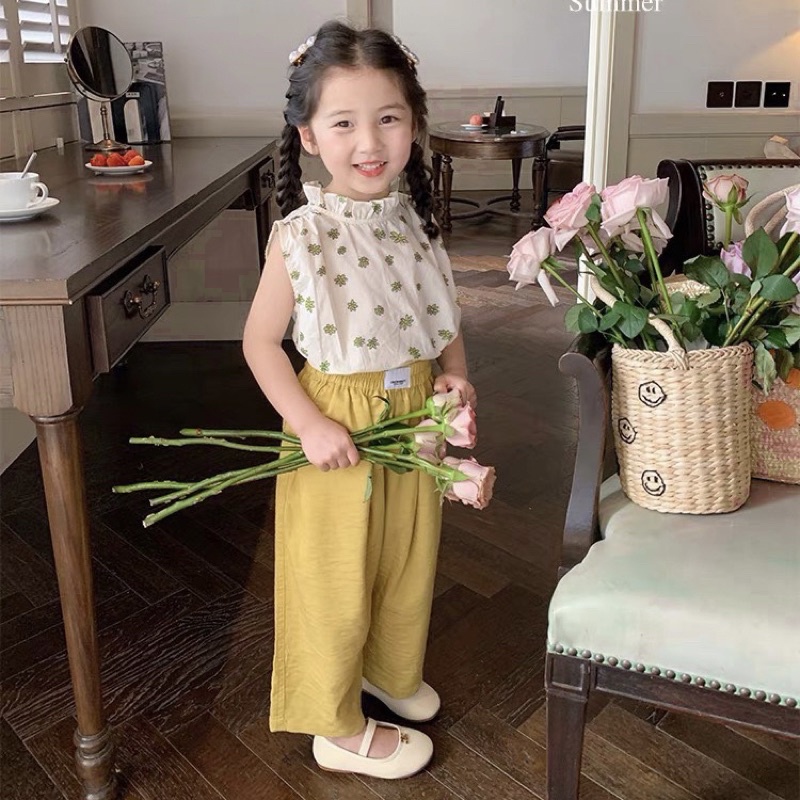 Sét áo hoa quần ống sớ chất đũi Helen cao cấp siêu xinh cho bé