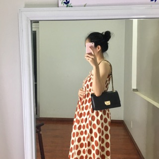 Váy bầu ( đầm bầu) Ảnh thật Váy 2 dây chấm bi