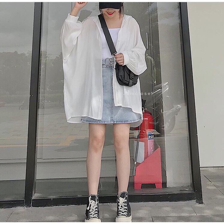 Áo sơ mi nữ trắng tay bồng oversize dưới 60kg - Lyza Store