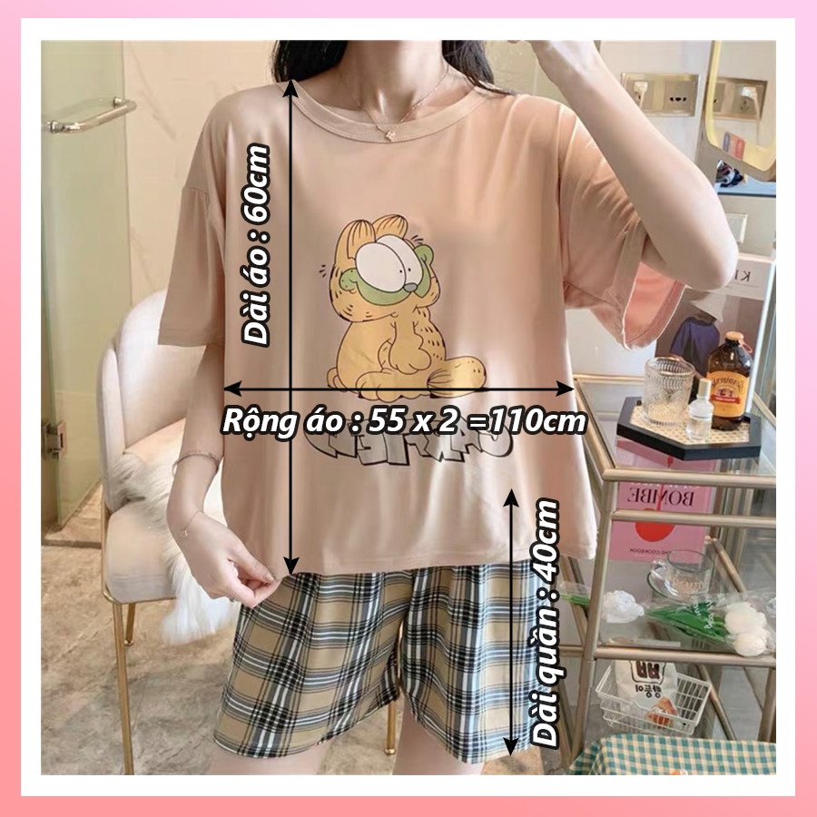 Đồ bộ nữ mặc nhà hoạt hình cao cấp họa tiết nhân vật dễ thương tay cộc quần cộc chất cotton thun sữa BC03A