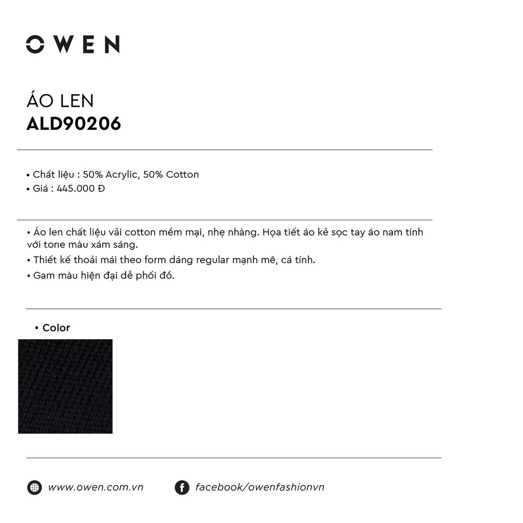 NEW (CHỐNG XÙ) Áo len nam Owen cổ tròn màu ĐEN ALD 90206 M6 M5 :