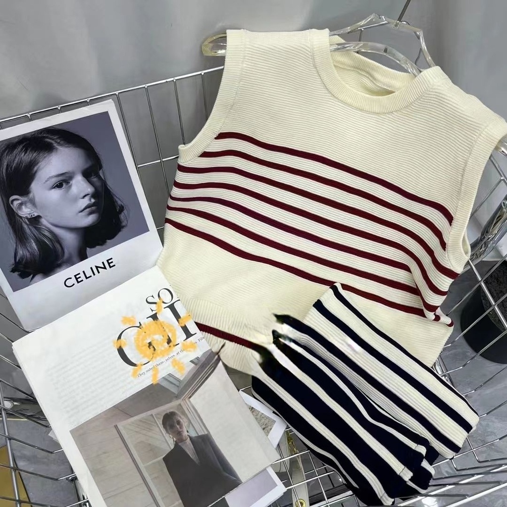 Áo Sweater Dệt Kim Sát Nách Cổ Tròn Dáng Rộng Kẻ Sọc Thời Trang Mùa Hè Mới Cho Nữ