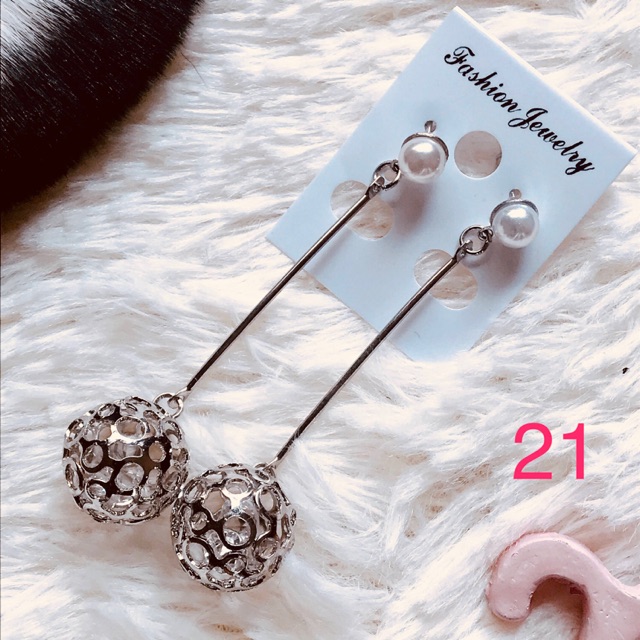 FREESHIP❤️ Hoa Tai Dáng Dài Đính Quả Cầu Tròn M21
