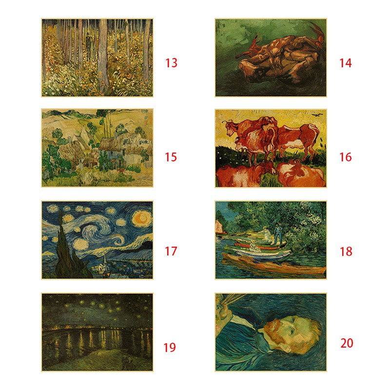 Tranh giấy kraft treo tường hình tranh sơn dầu Van Gogh 3 Get 4 (Tru Extra Is ngẫu nhiên)
