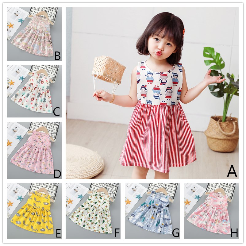 Đầm Công Chúa Không Tay 100% Cotton Phong Cách Hàn Quốc Cho Bé Gái 1-6 Tuổi