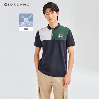 Áo thun polo GIORDANO 31012211 màu sắc tương phản có thêu huy hiệu cho nam