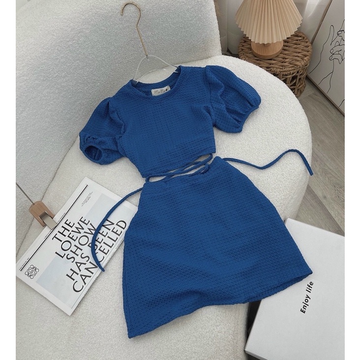 Set áo cột eo xanh - Chitchitstore