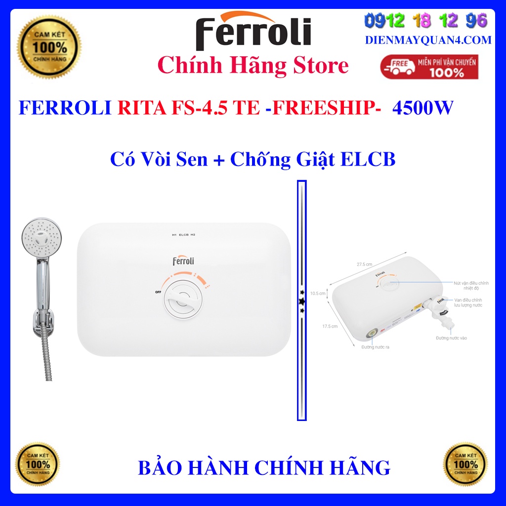 Bình nước nóng trực tiếp Ferroli RITA FS-4.5TE - Ferroli RITA FS-4.5 TE - Ferroli RITA FS TE- Hàng chính hãng