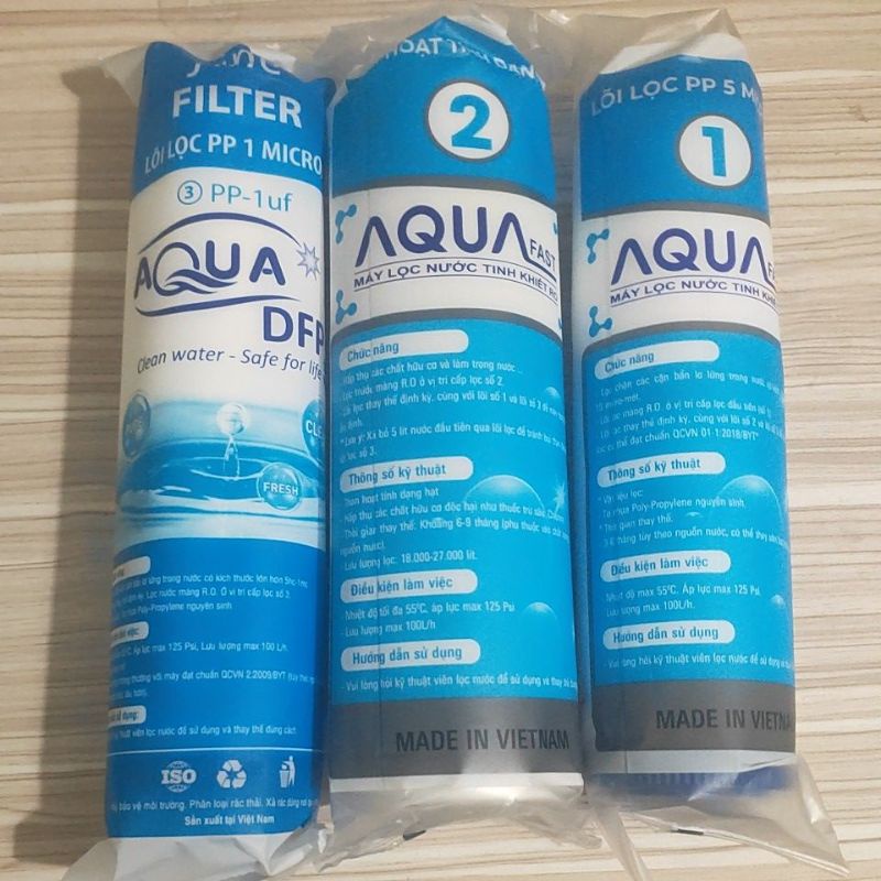 Lõi lọc nước AQua tem xanh, bộ lõi lọc ro, lõi 1,2,3 aqua cho các máy lọc nước ro