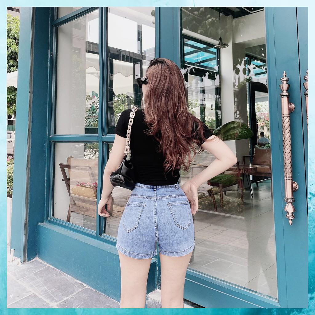 [TH Jeans] Quần sooc bò trơn, quần shorts jeans lưng cao túi chéo khóa gấu lệch. Mã S0105 | BigBuy360 - bigbuy360.vn