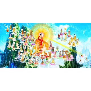 Tranh dán tường 3D Tây phương tiếp dẫn - vải lụa kim sa - kích thước theo yêu cầu
