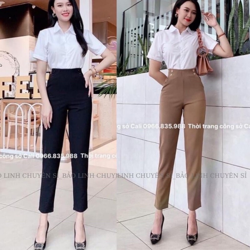 Quần tây nữ cạp cao 2 cúc bên hông khoá sau chất đẹp cap cao tôn dáng