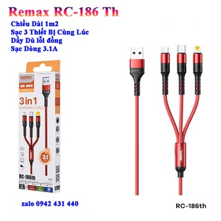 Cáp Sạc Remax 3 Đầu RC-186TH IP - MICRO USB - TYPE C Dây Dù