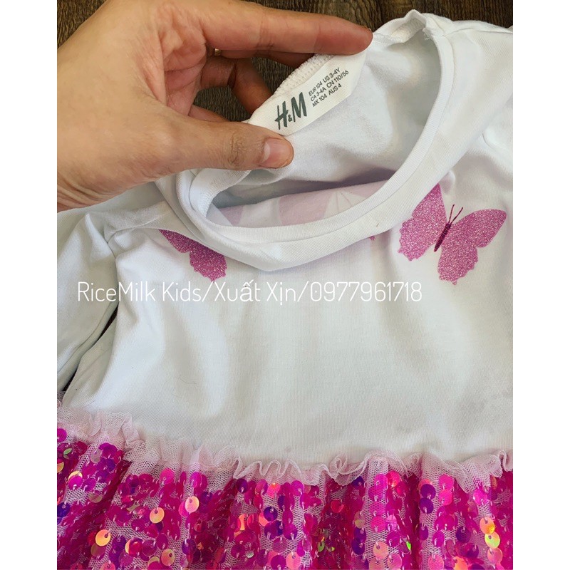 Váy Đầm Bướm Hồng HM xuất dư xịn cho bé gái