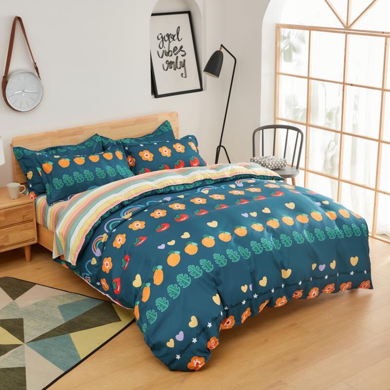 Bộ chăn ga gối cotton poly Emmidecor - mẫu hoa quả lá